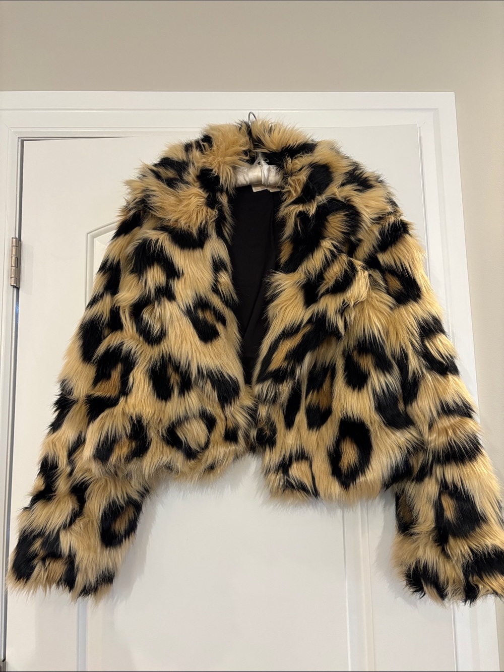 Michael Kors Leopard Faux Fur Cropped Jacket - Black & Tan